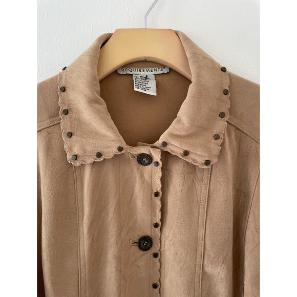 Vtg Y2K Tan Micro Suede Studded Collared Cropped Jacket Sz M Minimal Western - Picture 9 of 9